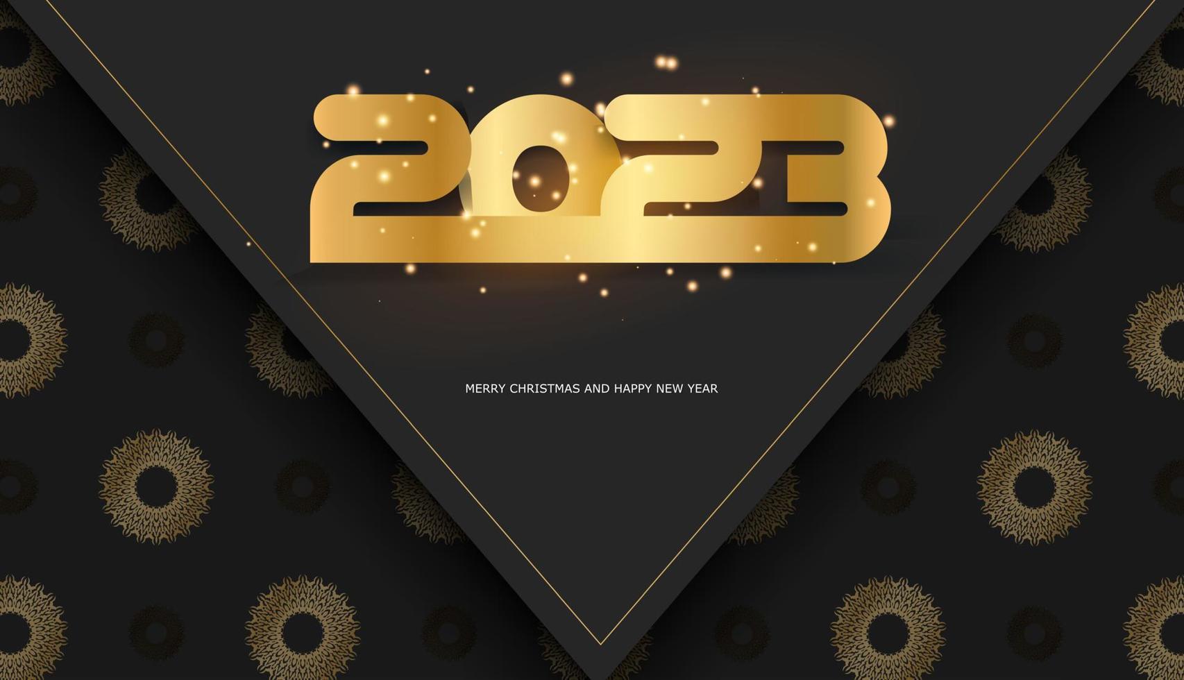 frohes neues jahr 2023 grußplakat. goldenes muster auf schwarz. vektor