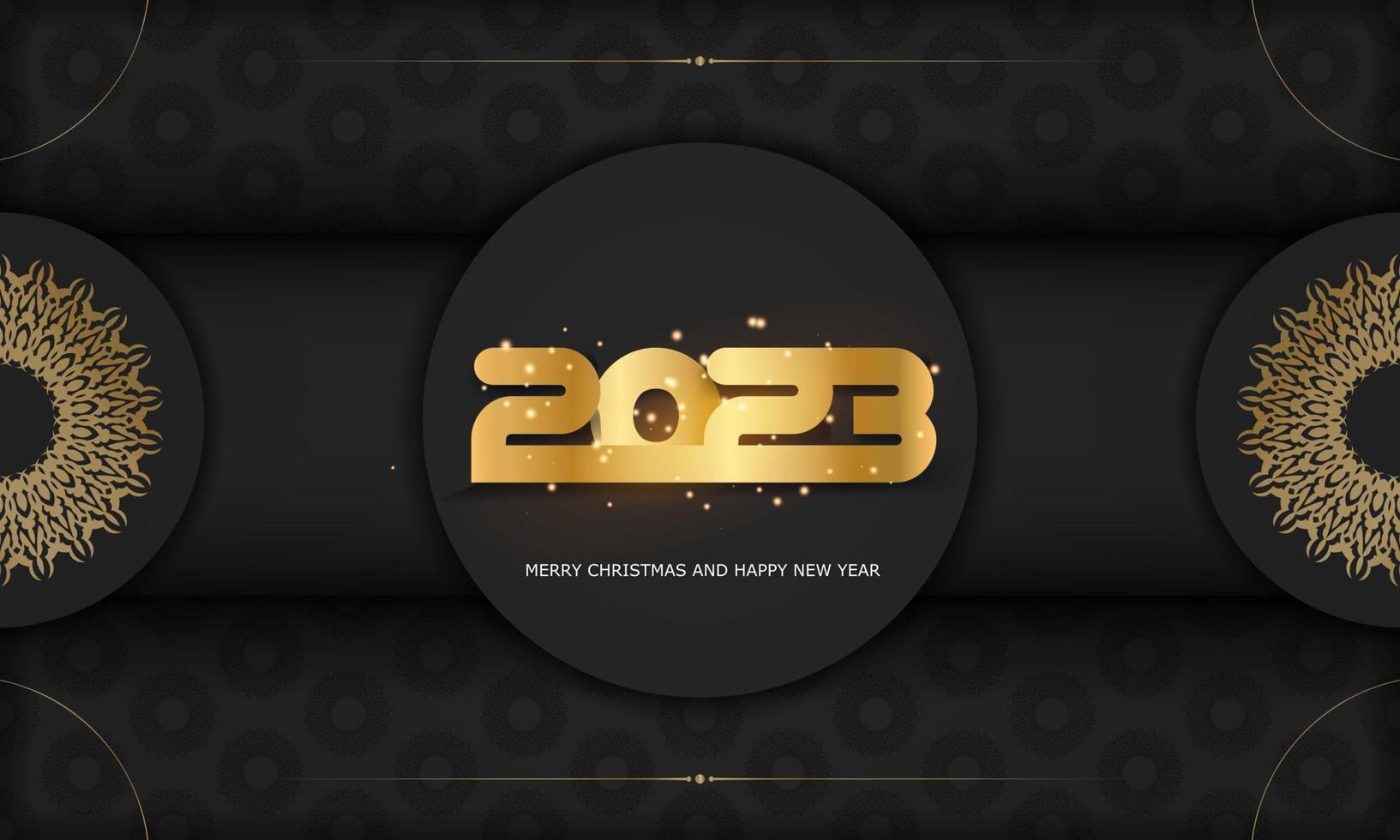 2023 frohes neues Jahr Grußkarte. schwarze und goldene Farbe. vektor