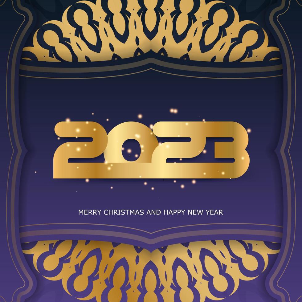 2023 Frohes neues Jahr Feiertagsbanner. goldenes Muster auf Blau. vektor