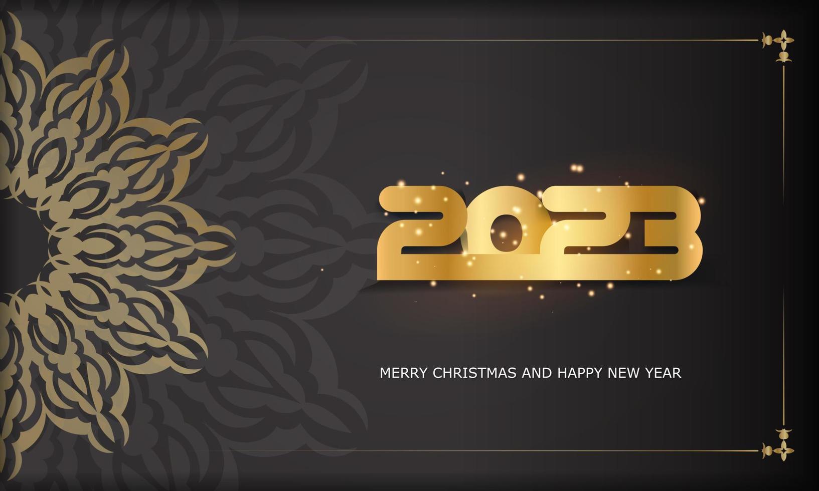 schwarze und goldene Farbe. 2023 Frohes neues Jahr festliche Postkarte. vektor