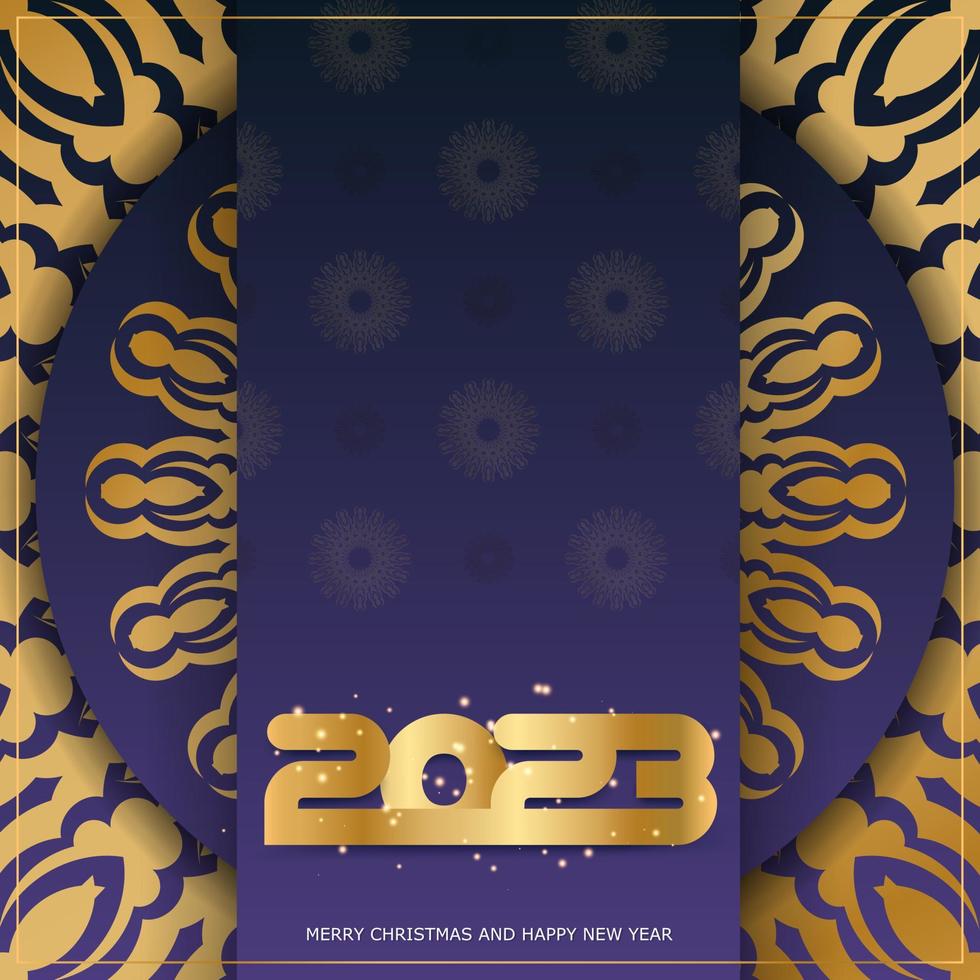 goldenes Muster auf Blau. Frohes neues Jahr 2023 festliche Postkarte. vektor