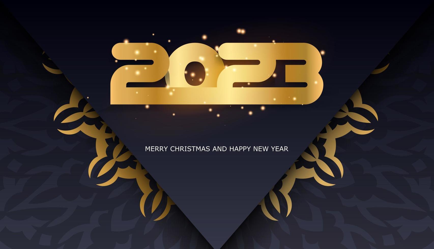 2023 Frohes neues Jahr festlicher Hintergrund. schwarze und goldene Farbe. vektor