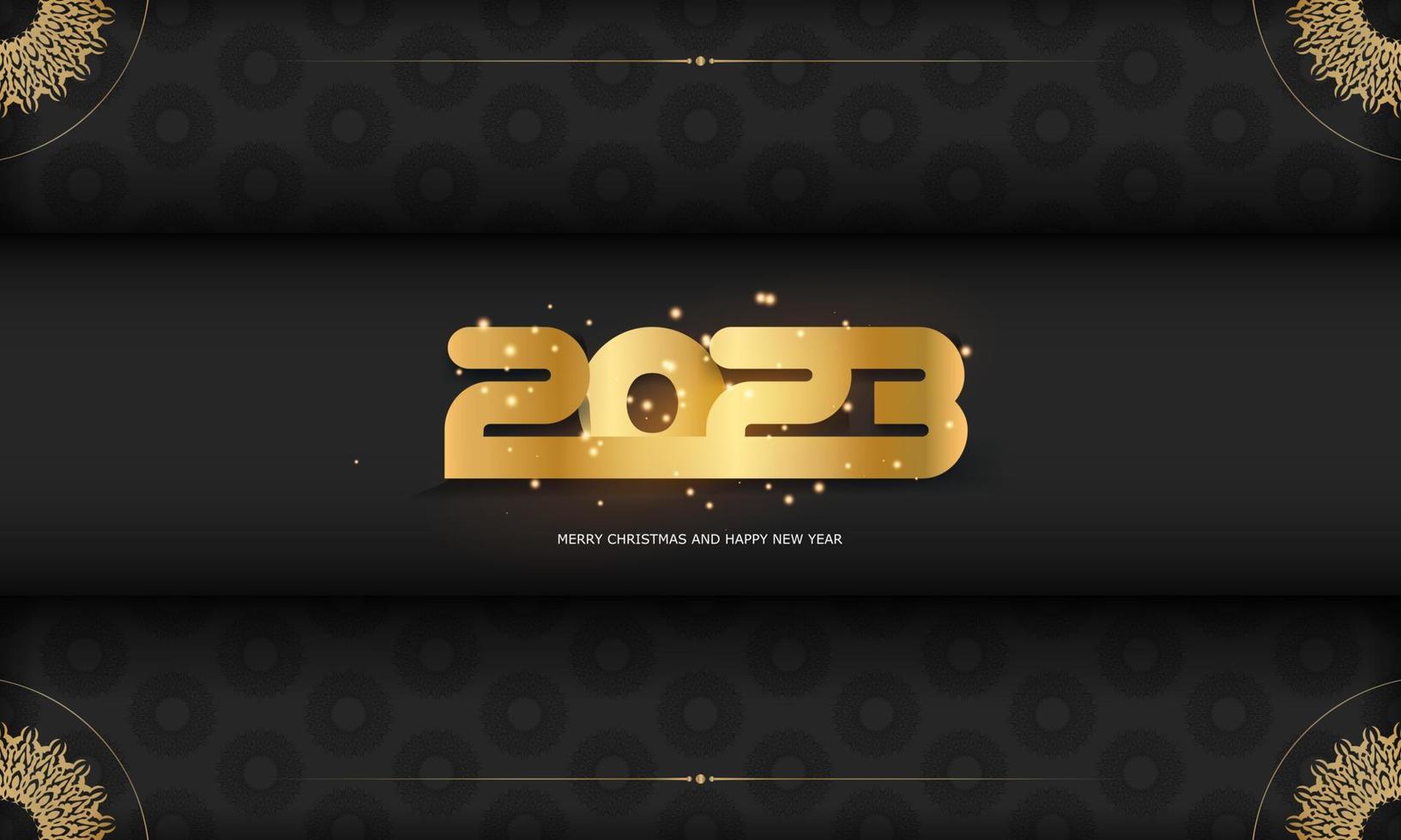 Frohes neues Jahr 2023 festlicher Hintergrund. schwarze und goldene Farbe. vektor