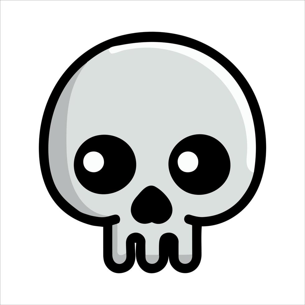 lustiges Cartoon-Totenkopf-Logo. totes Symbol isoliert. tote süße Halloween-Silhouette. Grafik-Design. Todesmaskottchen-Aufkleber. lustiges Emoticon. böse Zeichnung. Piratenflaggenknochen. vektor