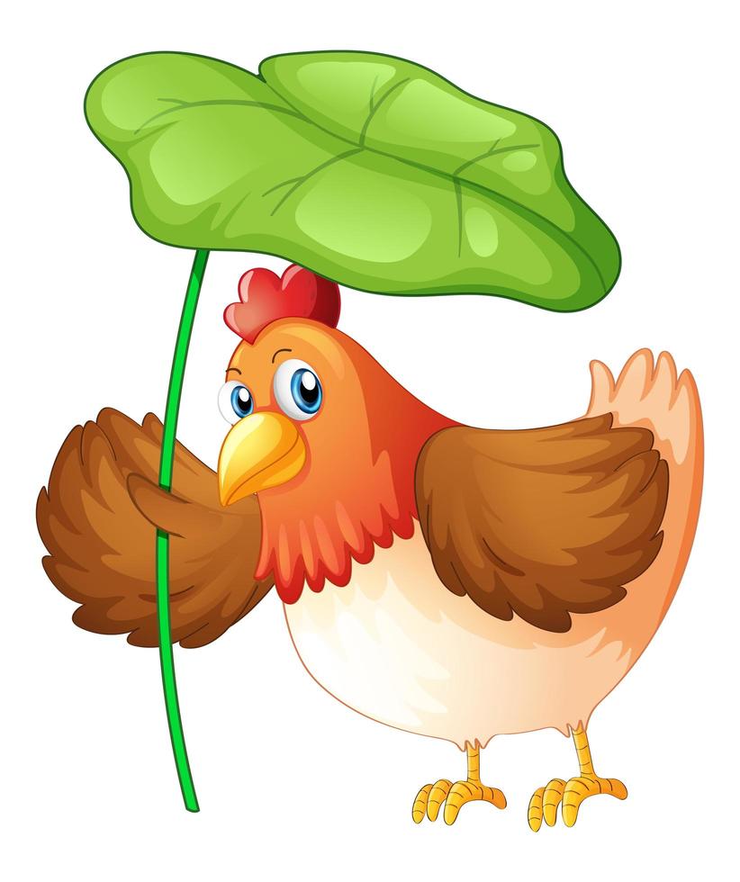 kyckling som håller det gröna bladet på vit bakgrund vektor