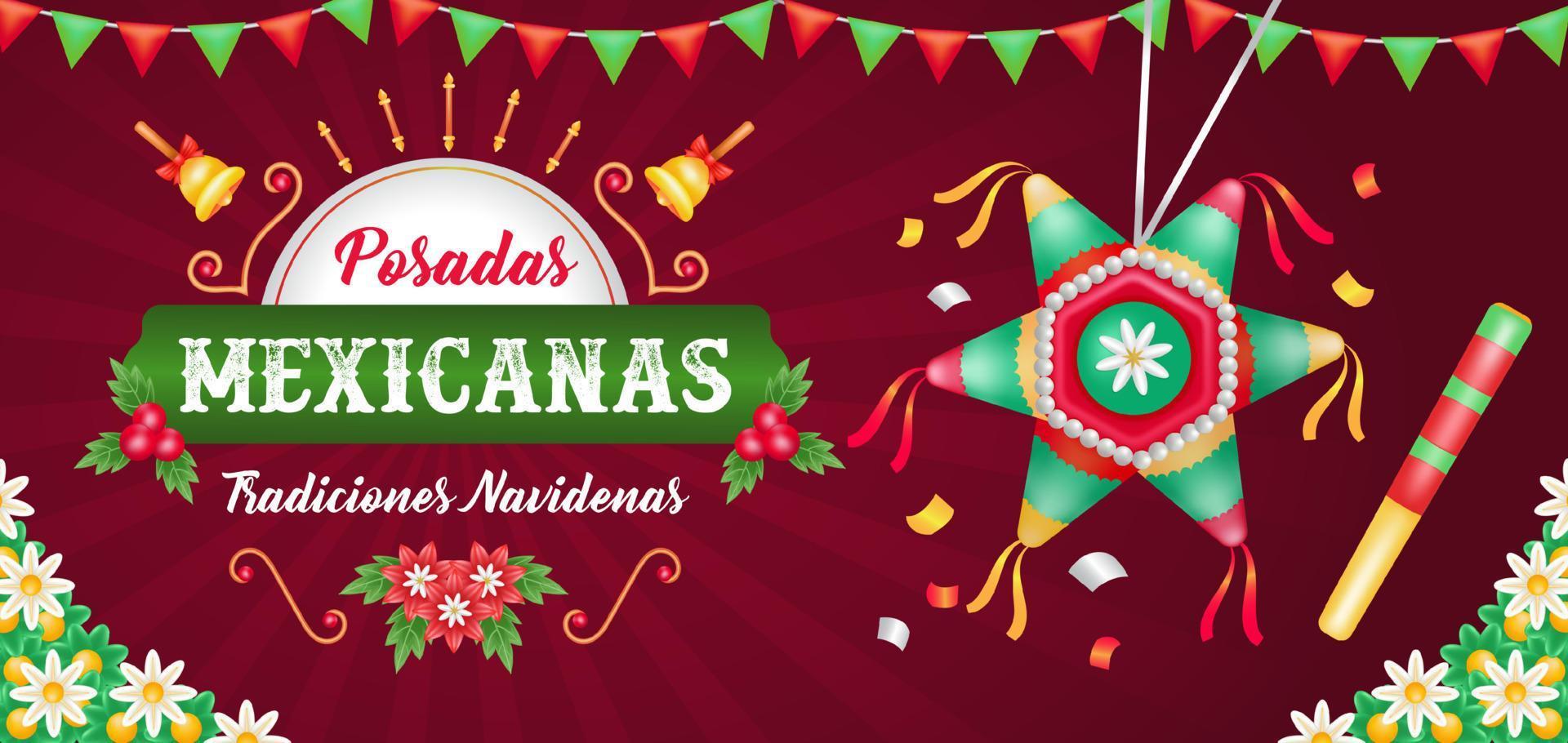 posadas mexicanas. 3D-Darstellung von Feierlichkeiten, bei denen eine Piñata mit einem Stock gebrochen wird vektor