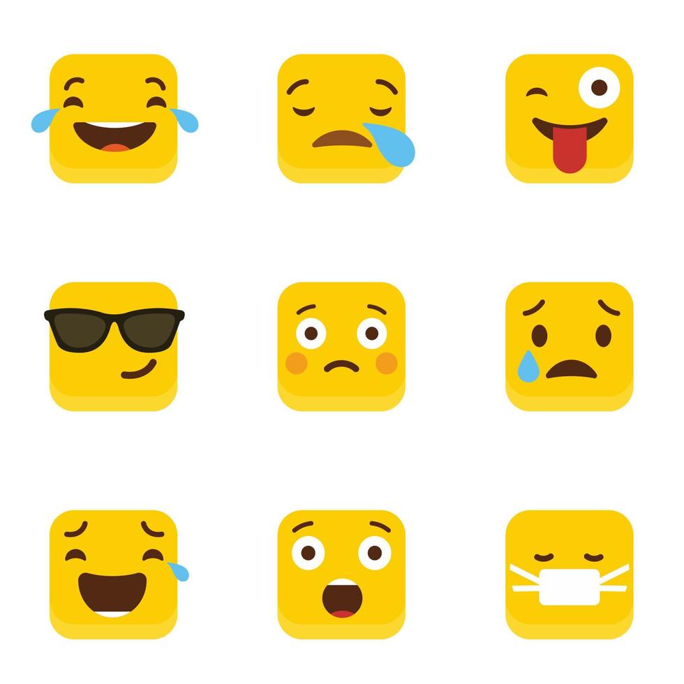 Set aus gelbem quadratischem Emojis-Designvektor vektor