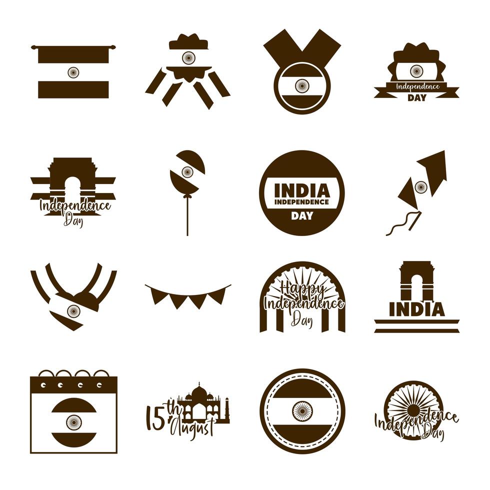 Indien Unabhängigkeitstag Icon Set vektor
