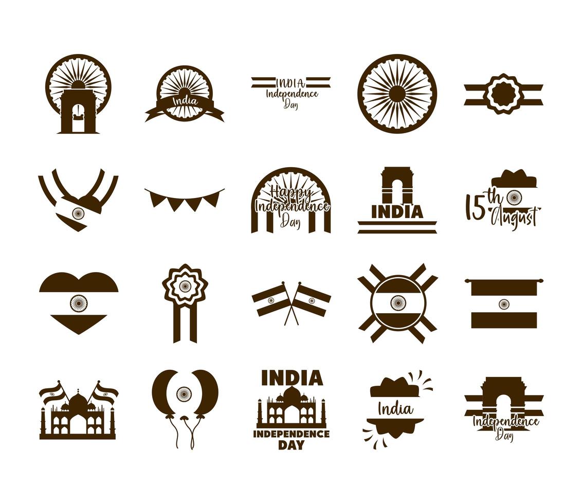 Indien Unabhängigkeitstag Icon Set vektor