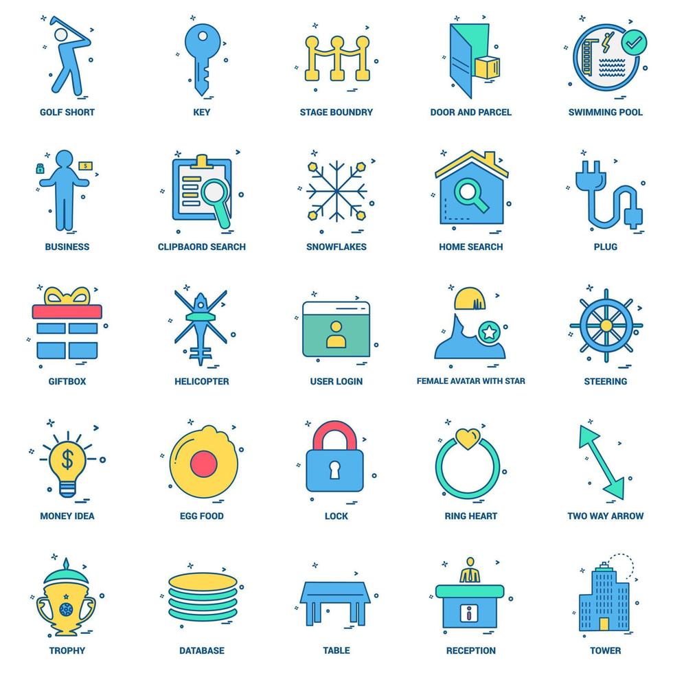 25 Business Concept Mix Flat Color Icon Set vektor