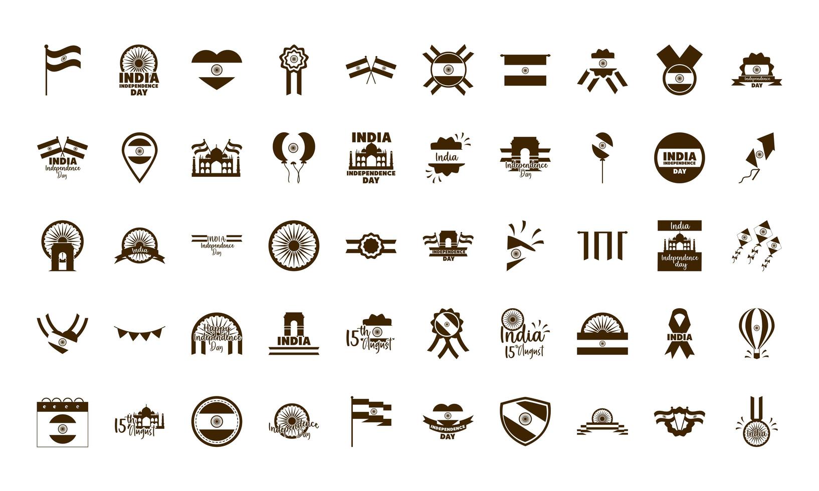 Indien Unabhängigkeitstag Icon Set vektor