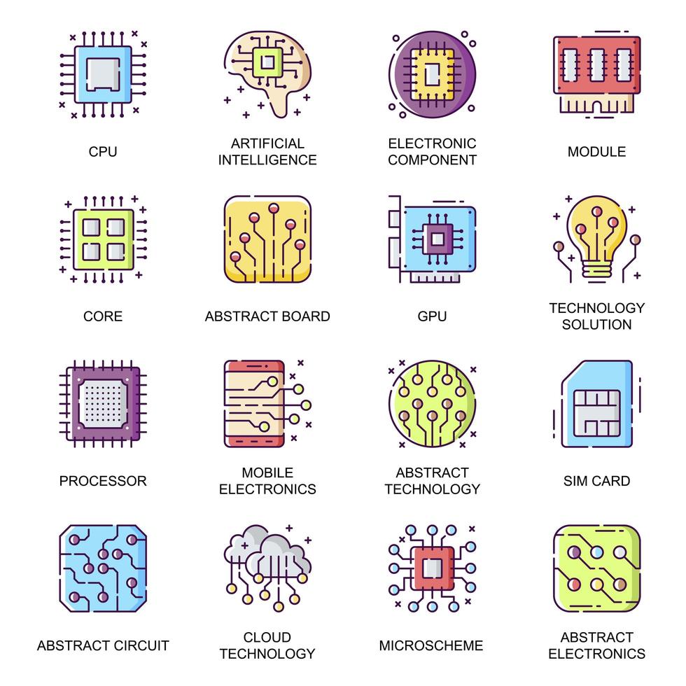 flache Symbole für Elektronikteile eingestellt vektor