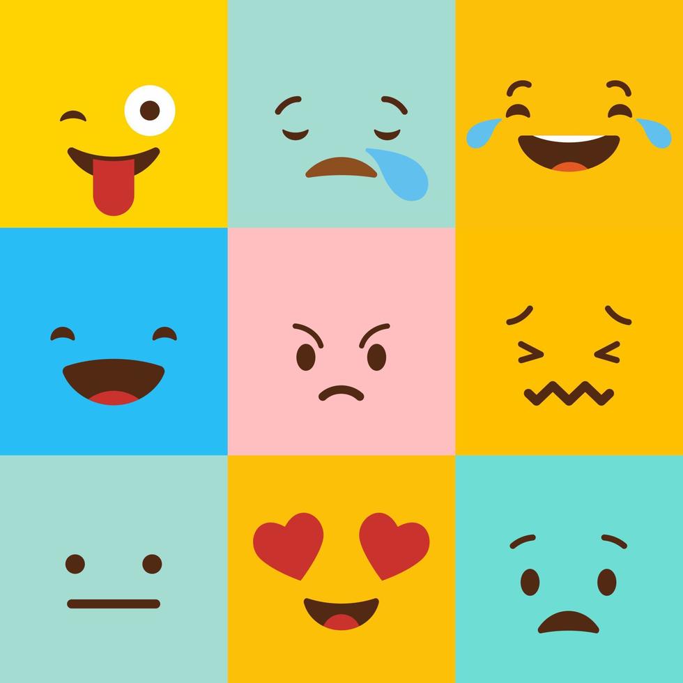 färgrik fyrkant emojis uppsättning vektor