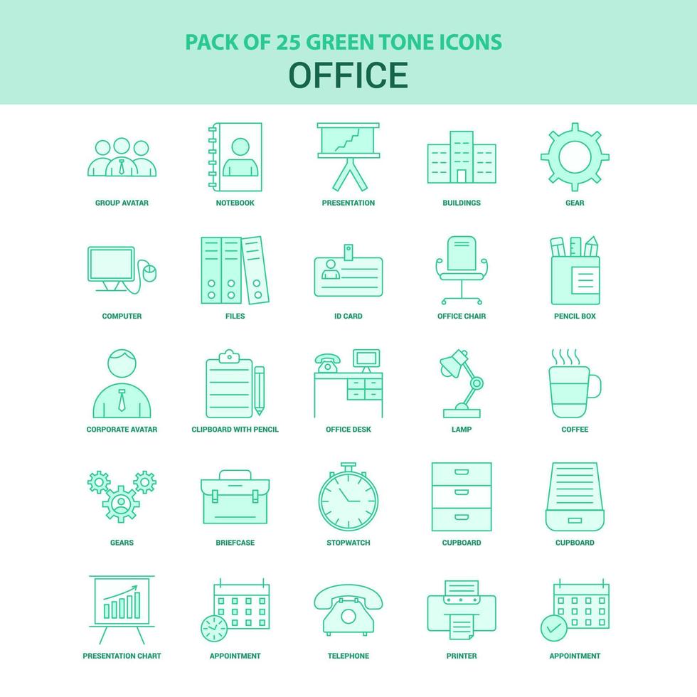 25 grünes Büro-Icon-Set vektor