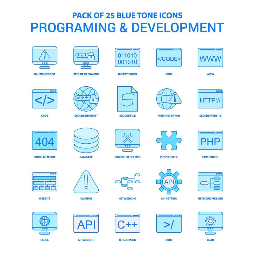programmering och utveckling blå tona ikon packa 25 ikon uppsättningar vektor
