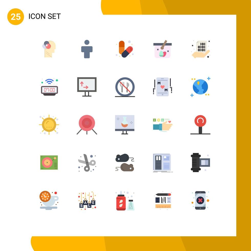 mobile schnittstelle flacher farbsatz von 25 piktogrammen von code ei körperkarre pillen editierbare vektordesignelemente vektor