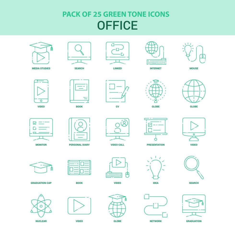 25 grünes Büro-Icon-Set vektor