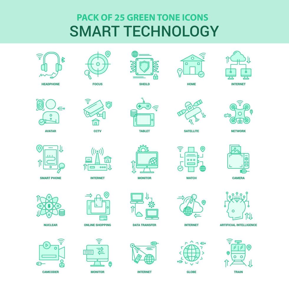 25 grön smart teknologi ikon uppsättning vektor