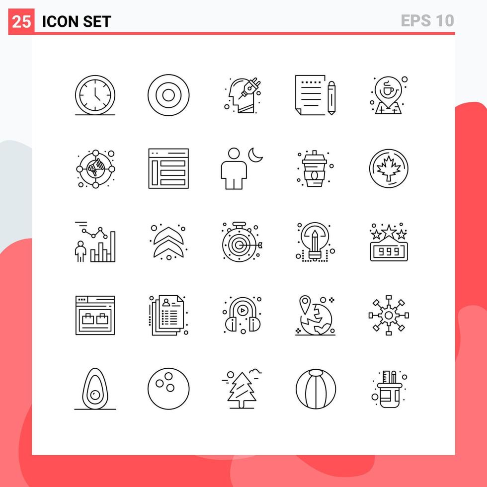 universell ikon symboler grupp av 25 modern rader av kaffe papper huvud post plugin redigerbar vektor design element