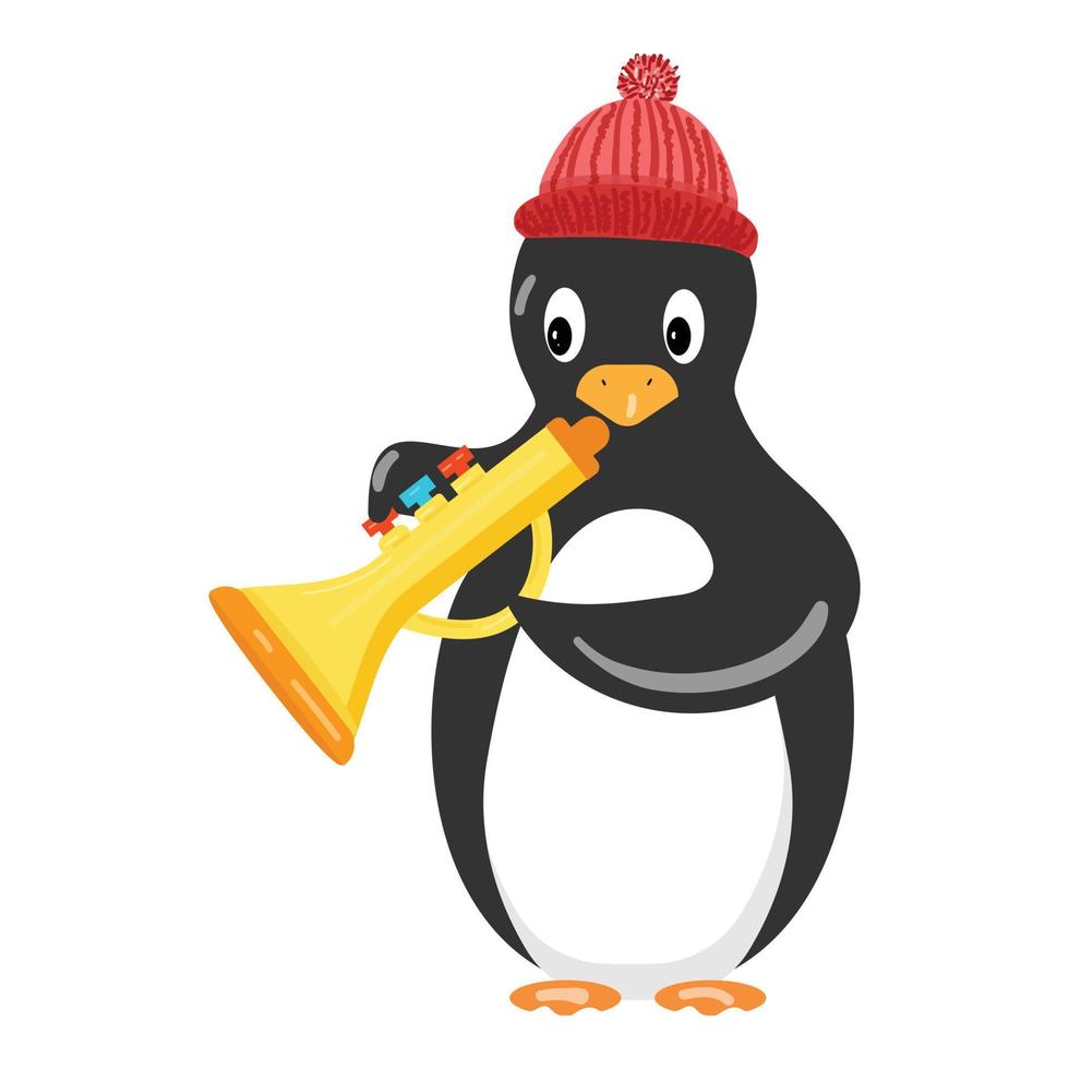 pingvin guld trumpet ikon tecknad serie vektor. bebis djur- vektor