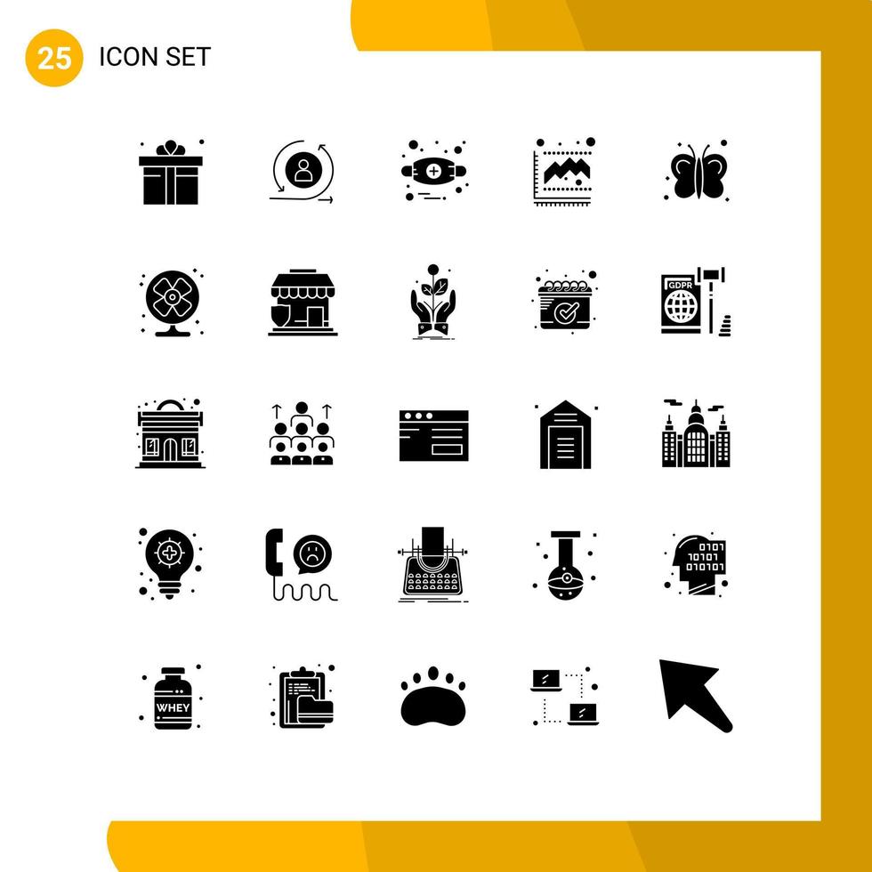 25 universelle solide Glyphenzeichen Symbole für Fliegenstatistik Allergien Wachstumsdiagramm editierbare Vektordesign-Elemente vektor