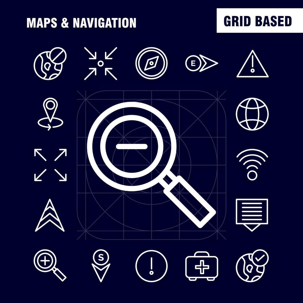 Karten- und Navigationslinien-Icon-Pack für Designer und Entwickler Symbole von Essen Gabel Küchenmesser Werkzeugen Pfeil mit Richtungsvektor vektor