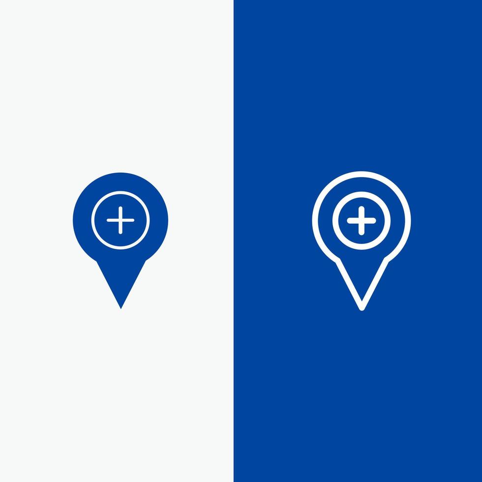 Position Karte Navigationsstift plus Linie und Glyphe solides Symbol blaues Banner Linie und Glyphe solides Symbol blaues Banner vektor