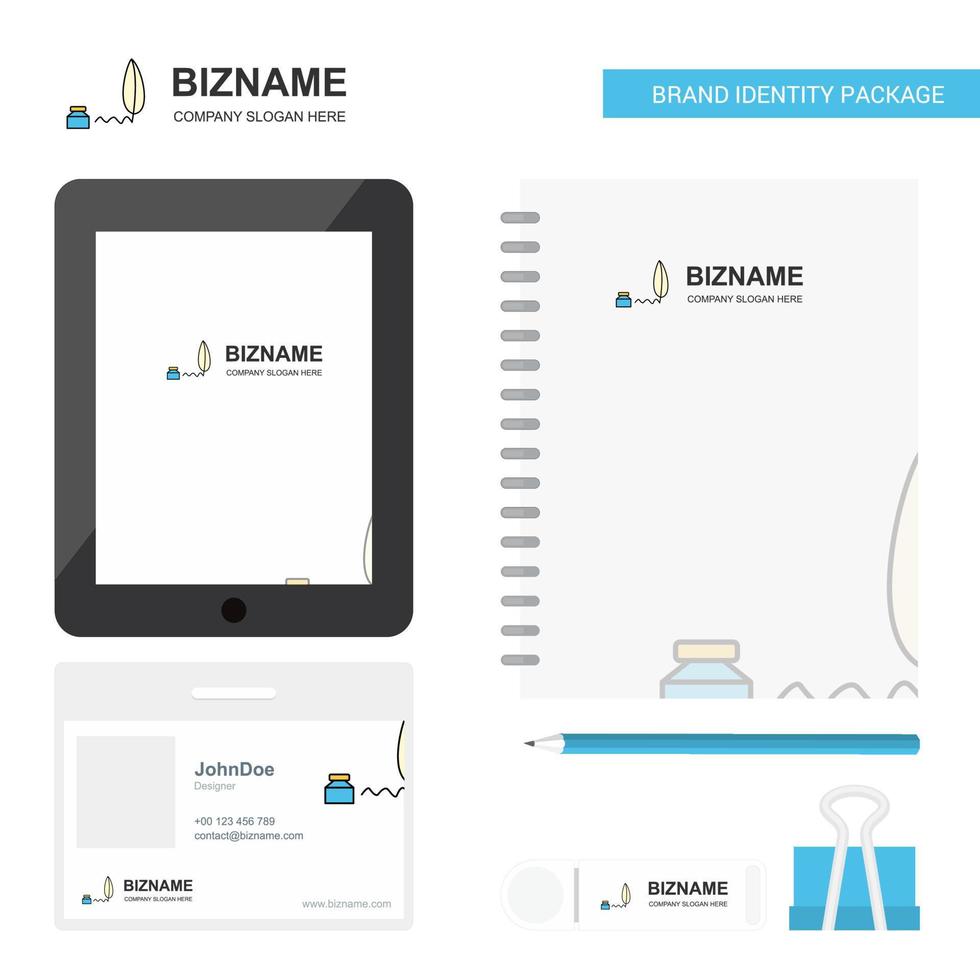 schreiben business logo tab app tagebuch pvc mitarbeiterkarte und usb marke stationäre paketdesign vektorvorlage vektor