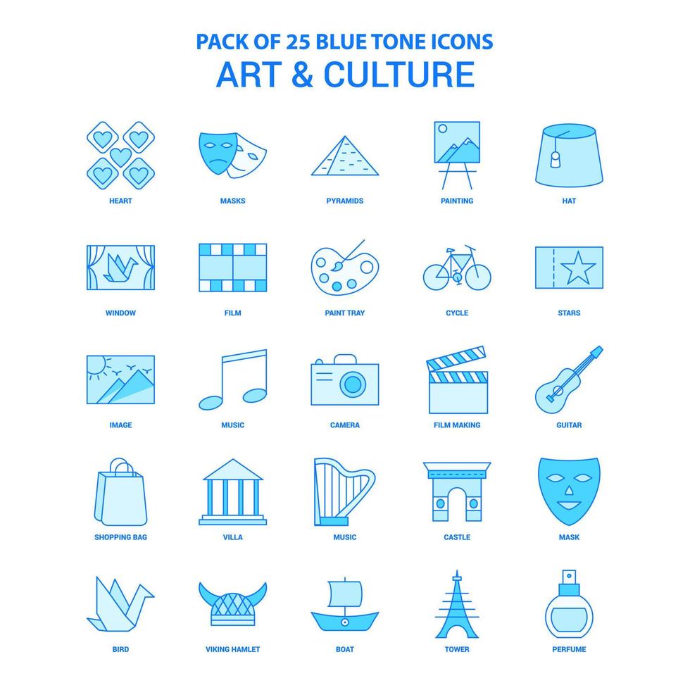 konst och kultur blå tona ikon packa 25 ikon uppsättningar vektor
