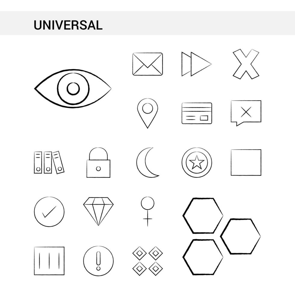 universell hand dragen ikon uppsättning stil isolerat på vit bakgrund vektor