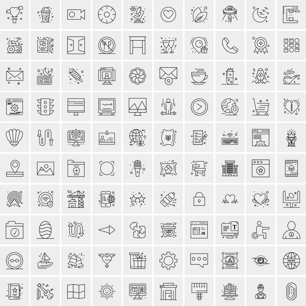 Packung mit 100 universellen Liniensymbolen für Handy und Web vektor