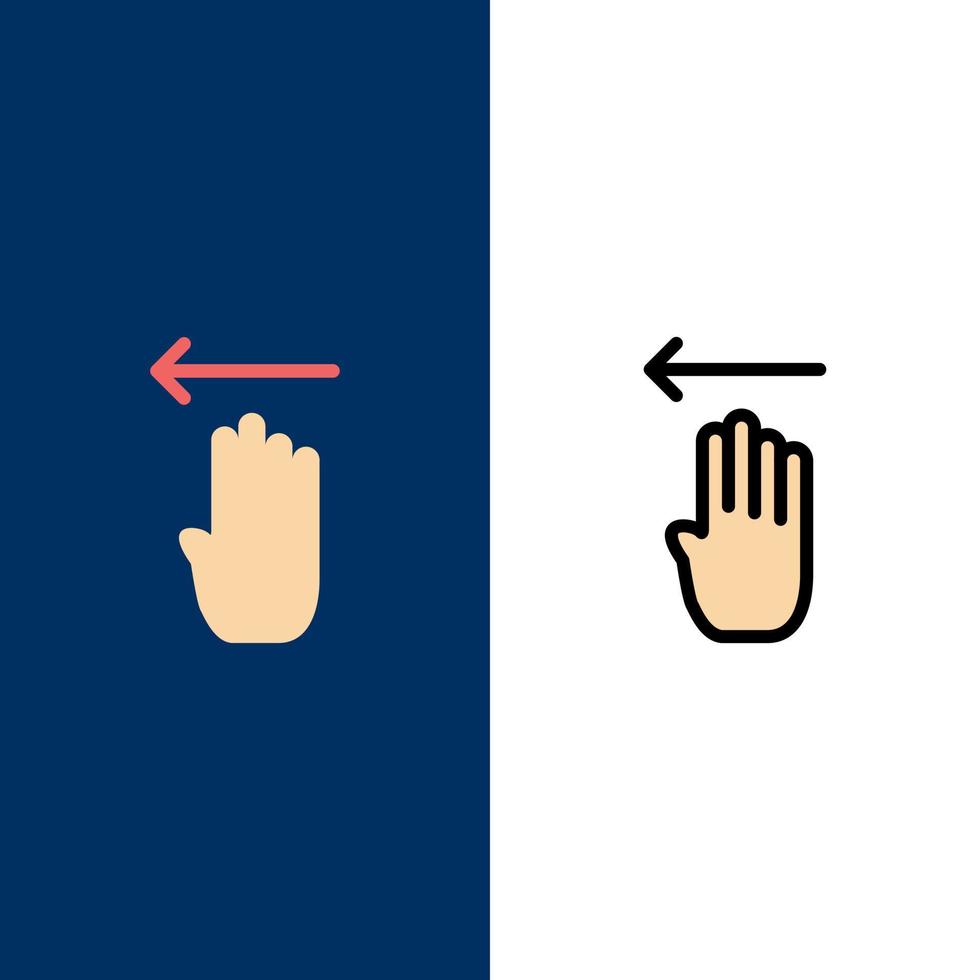 finger fyra gest vänster ikoner platt och linje fylld ikon uppsättning vektor blå bakgrund
