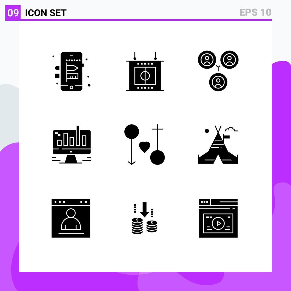 9 fast glyf begrepp för webbplatser mobil och appar äktenskap kärlek social kvinna Graf redigerbar vektor design element