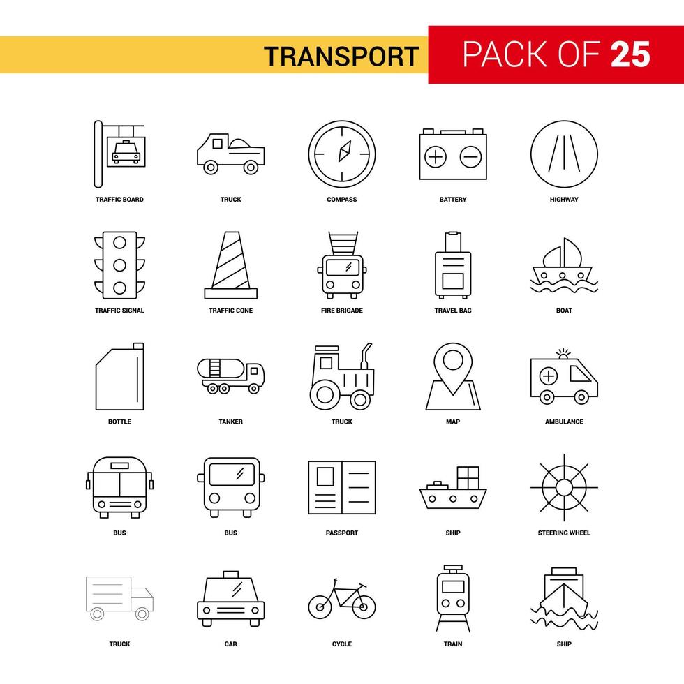 Transport schwarze Linie Symbol 25 Business Gliederung Symbolsatz vektor