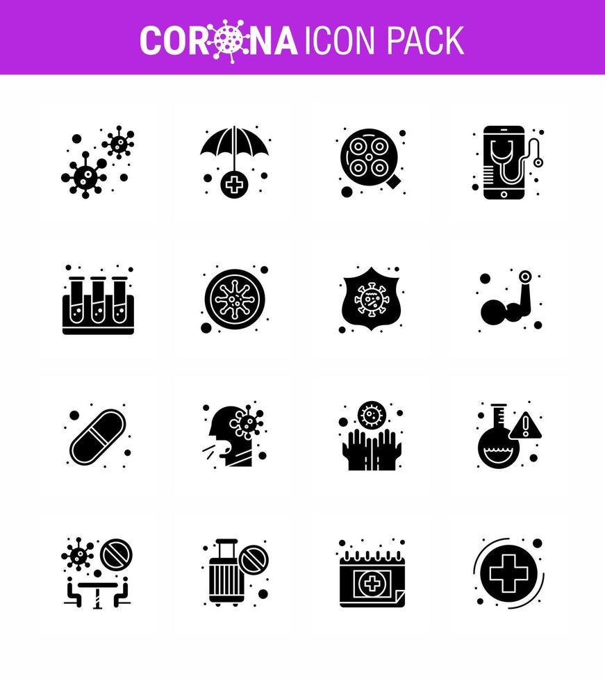 16 Solid Glyph Black Coronavirus Epidemie Icon Pack saugt als Blut Mobile Licht Medizinische Gesundheit Virus Coronavirus 2019nov Krankheitsvektor Designelemente vektor