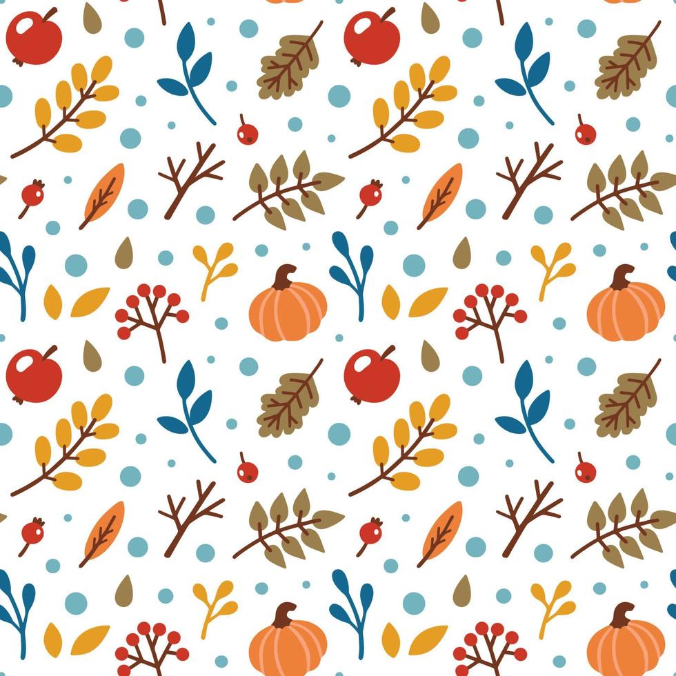 höst sömlös mönster, tyg, textil, textur. vektor blommig illustration. falla mönster. höst element - pumpa, äpple, löv, bär.