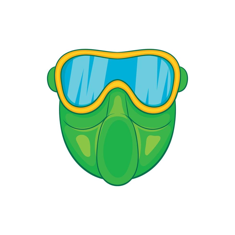 grön paintball mask ikon, tecknad serie stil vektor