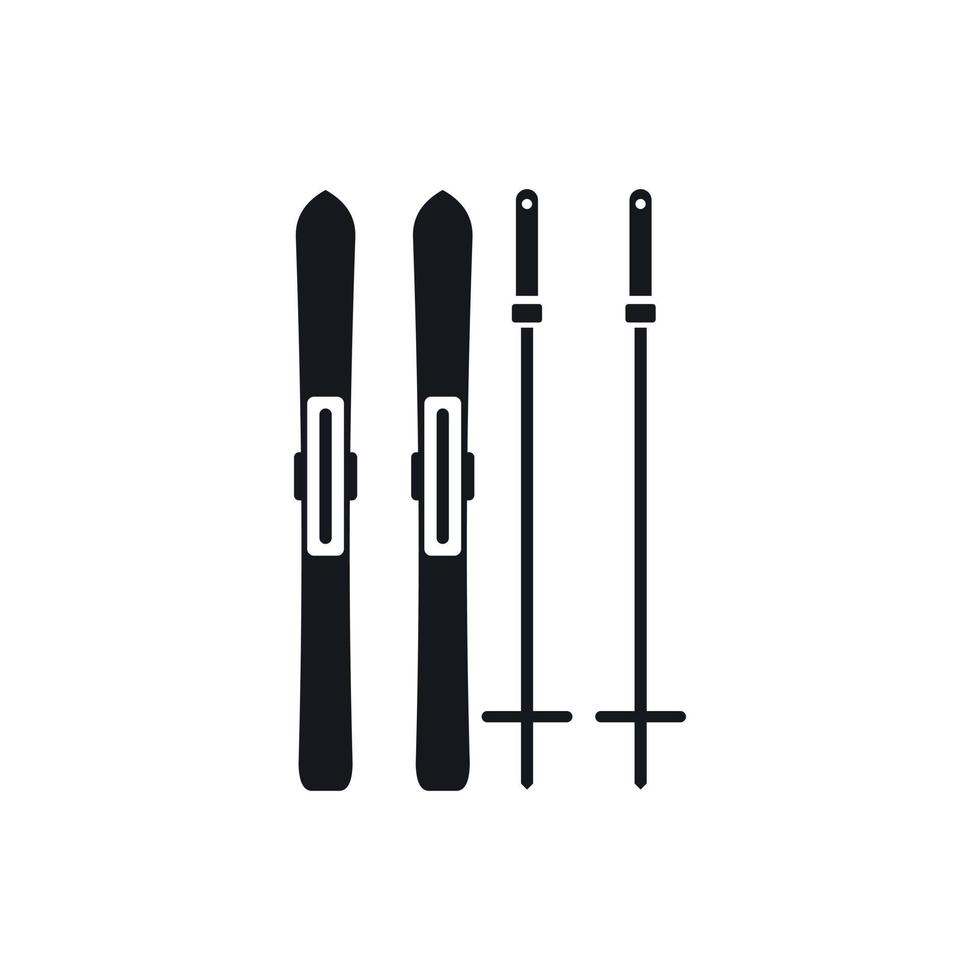 Symbol für Ski und Skistöcke, einfacher Stil vektor