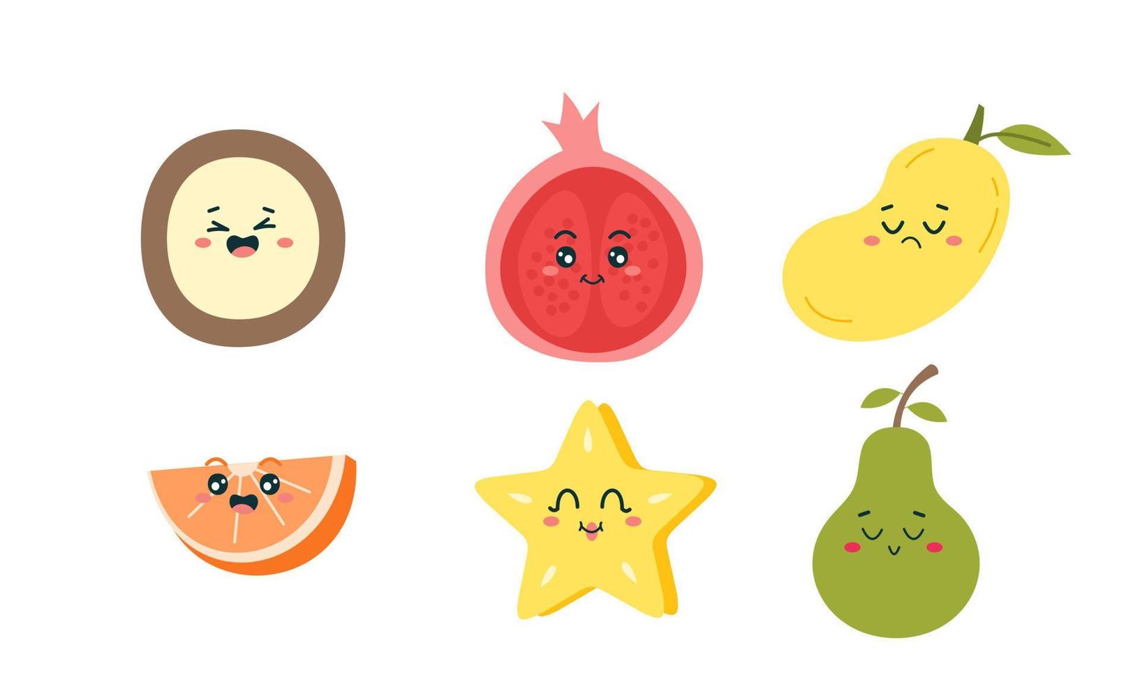 süße Früchte lustige Charaktere Symbolvektor vektor