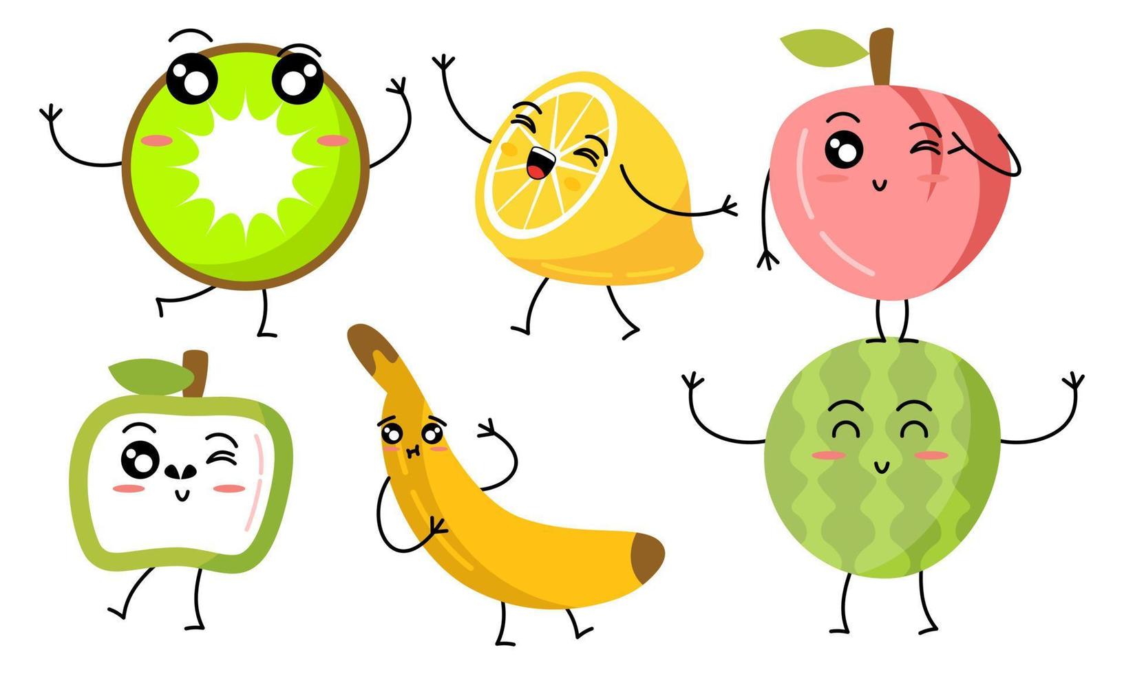 süße Früchte lustige Charaktere Symbolvektor vektor