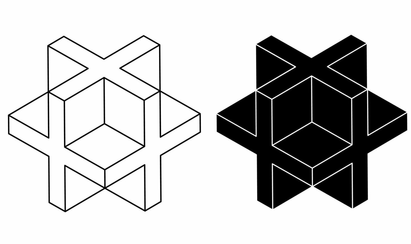 översikt silhuett 3d kub plus logotyp uppsättning isolerat på vit bakgrund vektor