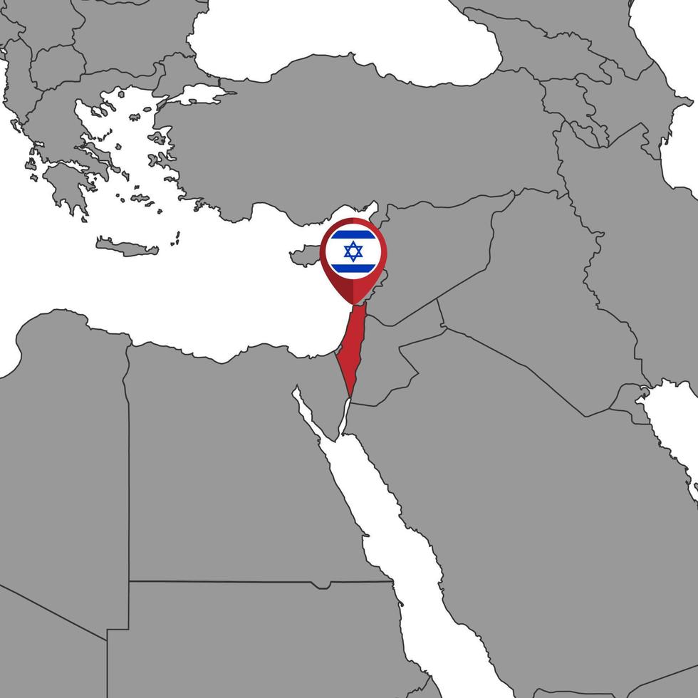 pin-karte mit israel-flagge auf weltkarte. vektorillustration. vektor