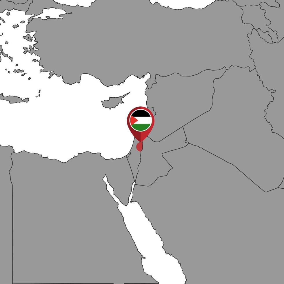 nålkarta med palestinska flaggan på världskartan. vektor illustration.