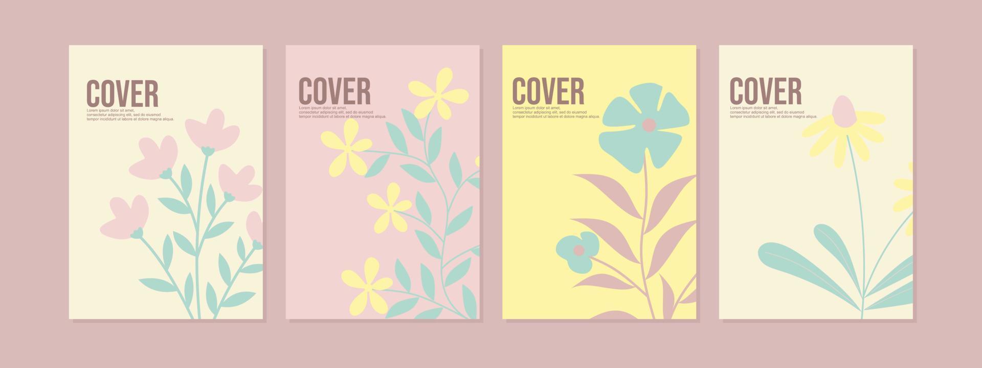 Schreibbuch-Cover-Design mit handgezeichnetem Blumenhintergrund. pastellfarbenes Design. Umschlag im A4-Format für Bücher, Zeitschriften, Kataloge, Poster, Tagebücher vektor