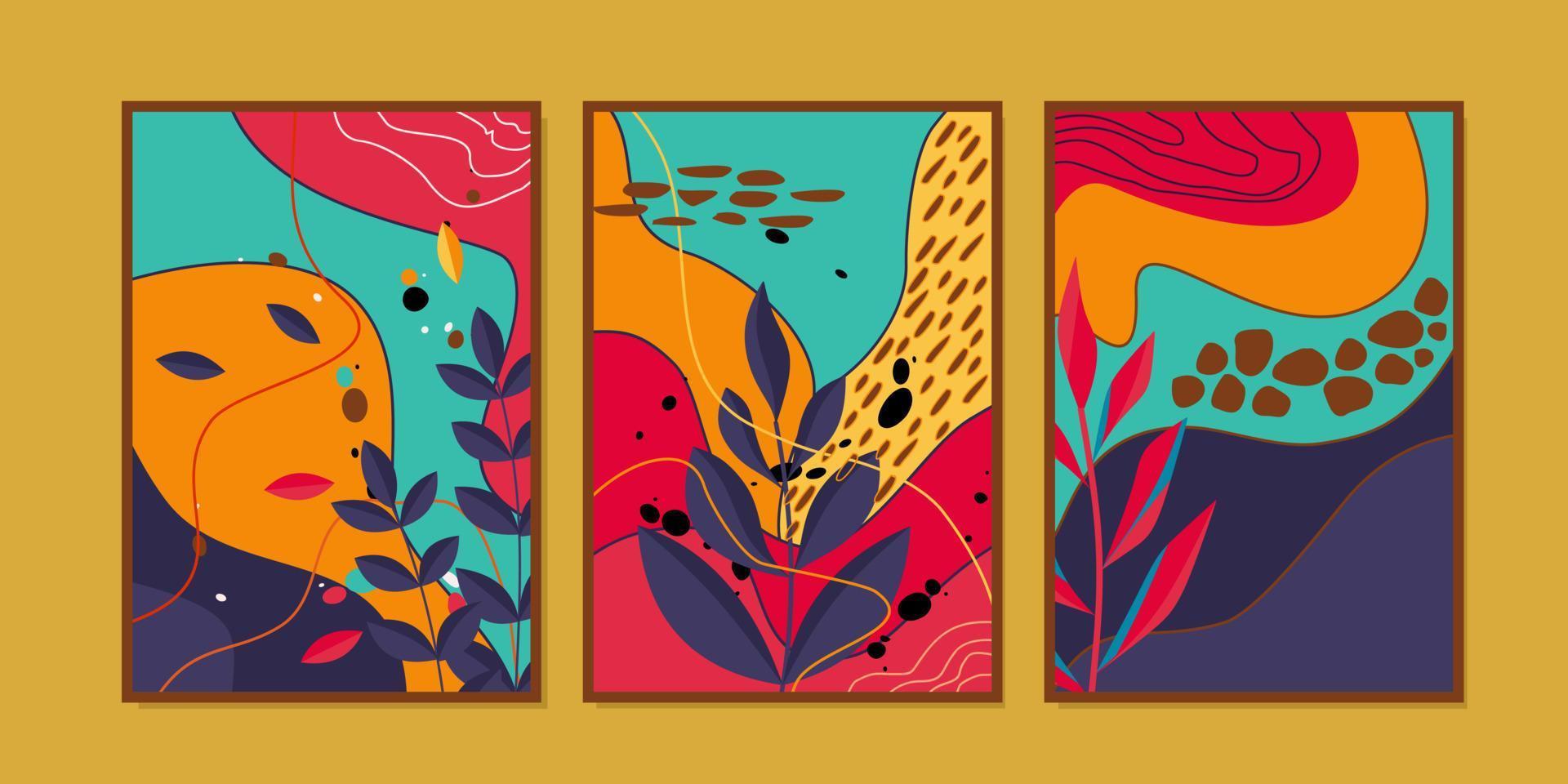 abstrakte botanische Wandkunst-Plakatdrucke. Design für Wanddekoration, Innenausstattung, Drucke, Cover, Katalog vektor