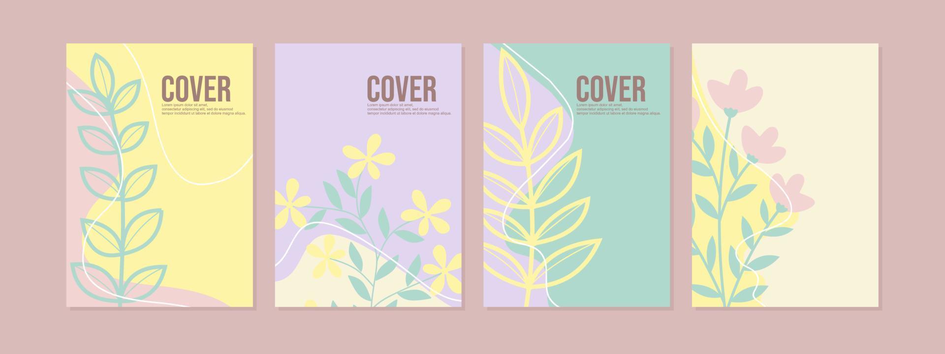 Schreibbuch-Cover-Design mit handgezeichnetem Blumenhintergrund. pastellfarbenes Design. Umschlag im A4-Format für Bücher, Zeitschriften, Kataloge, Poster, Tagebücher vektor