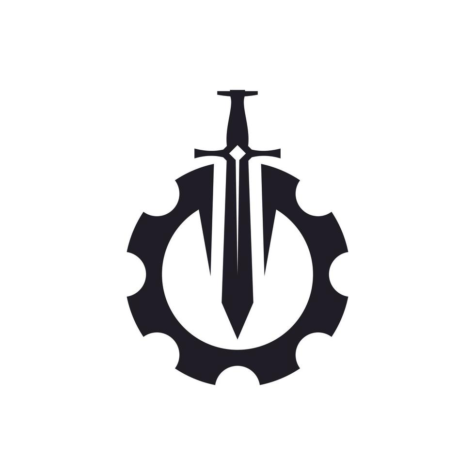 Logo-Design-Inspiration für Schwert- und Zahnrad-Logo-Emblem vektor