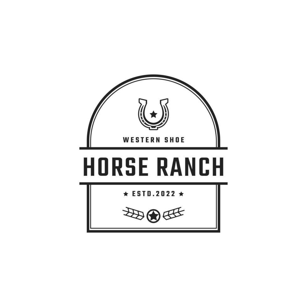 vintage retro abzeichen emblem schuh pferd für land, western, cowboy ranch logo design linearen stil vektor
