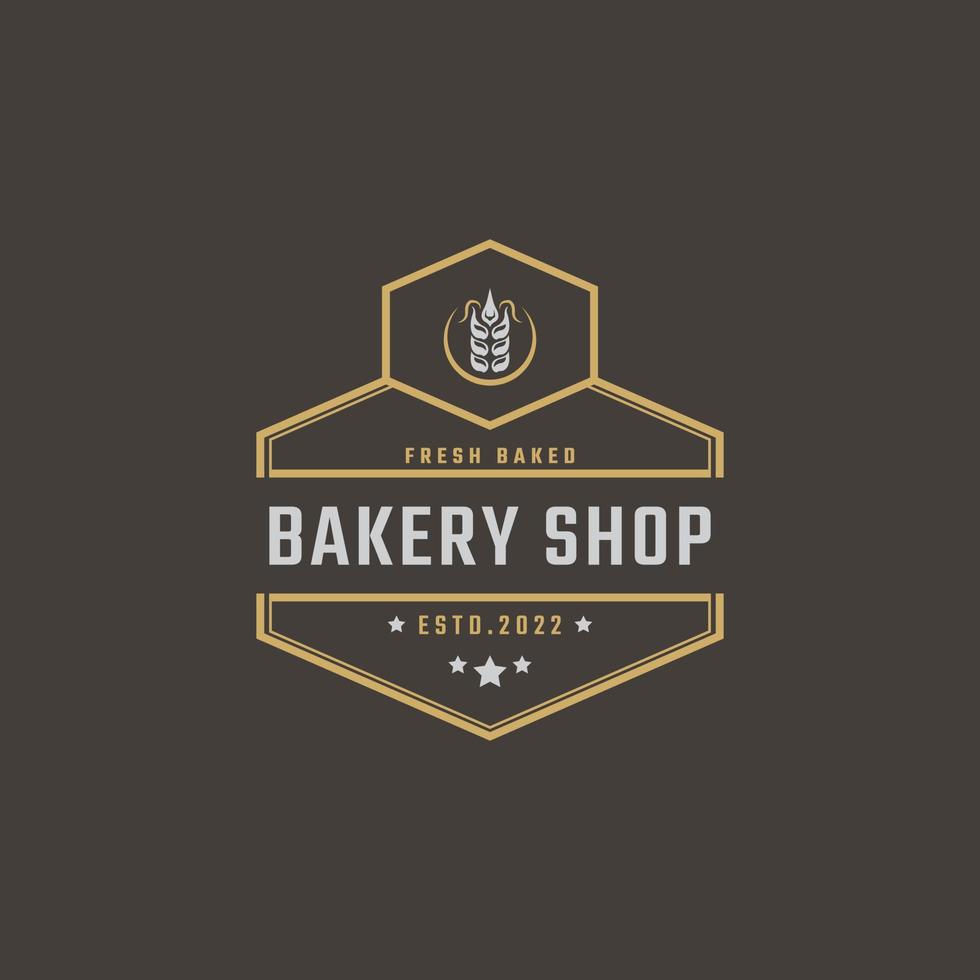 årgång retro bricka emblem logotyp bageri öra vete silhuett för Bakehouse logotyp design linjär stil vektor