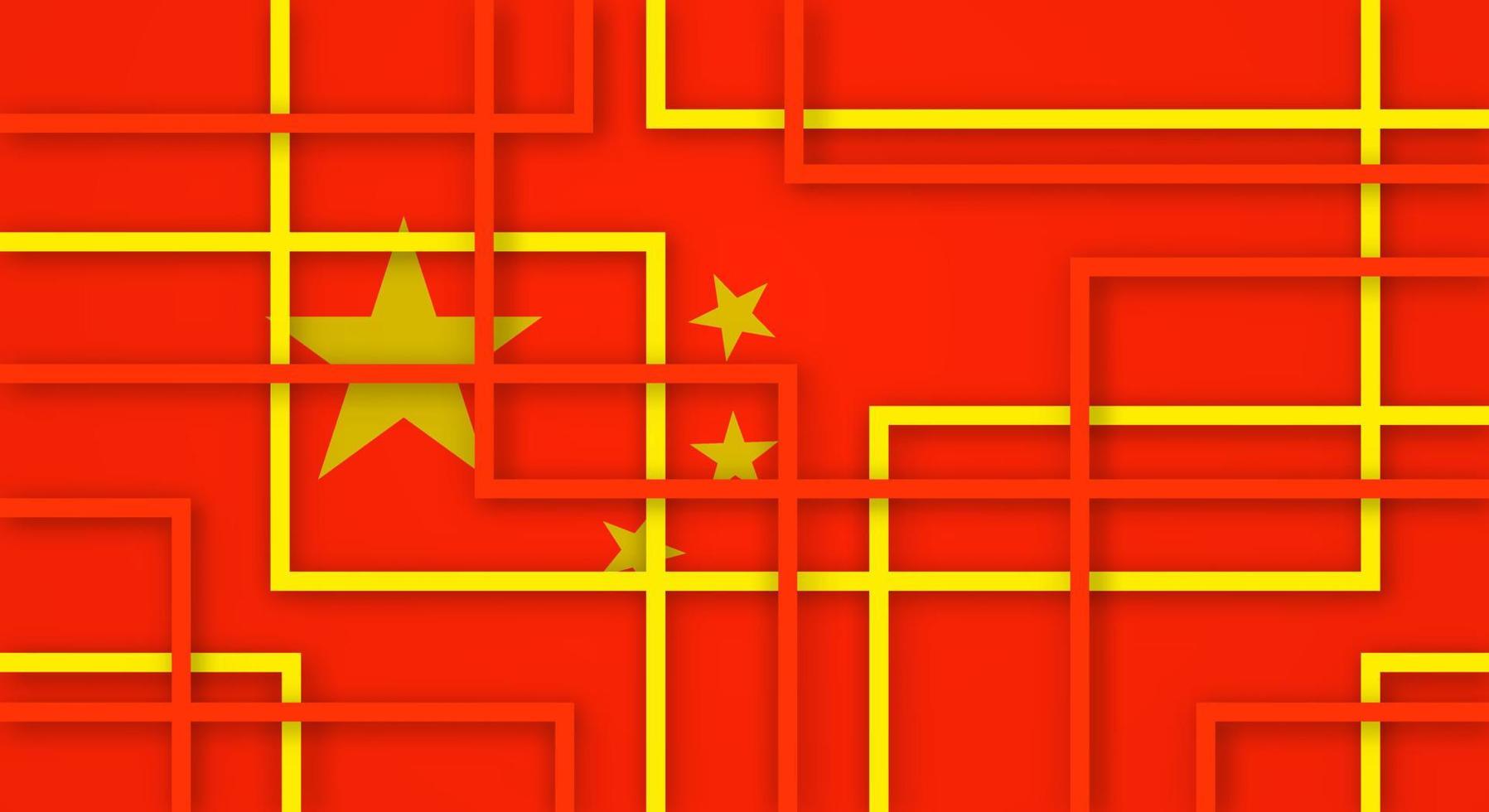 abstrakte geometrische quadratische streifenlinien papierschnitthintergrund mit flagge von chinesisch vektor